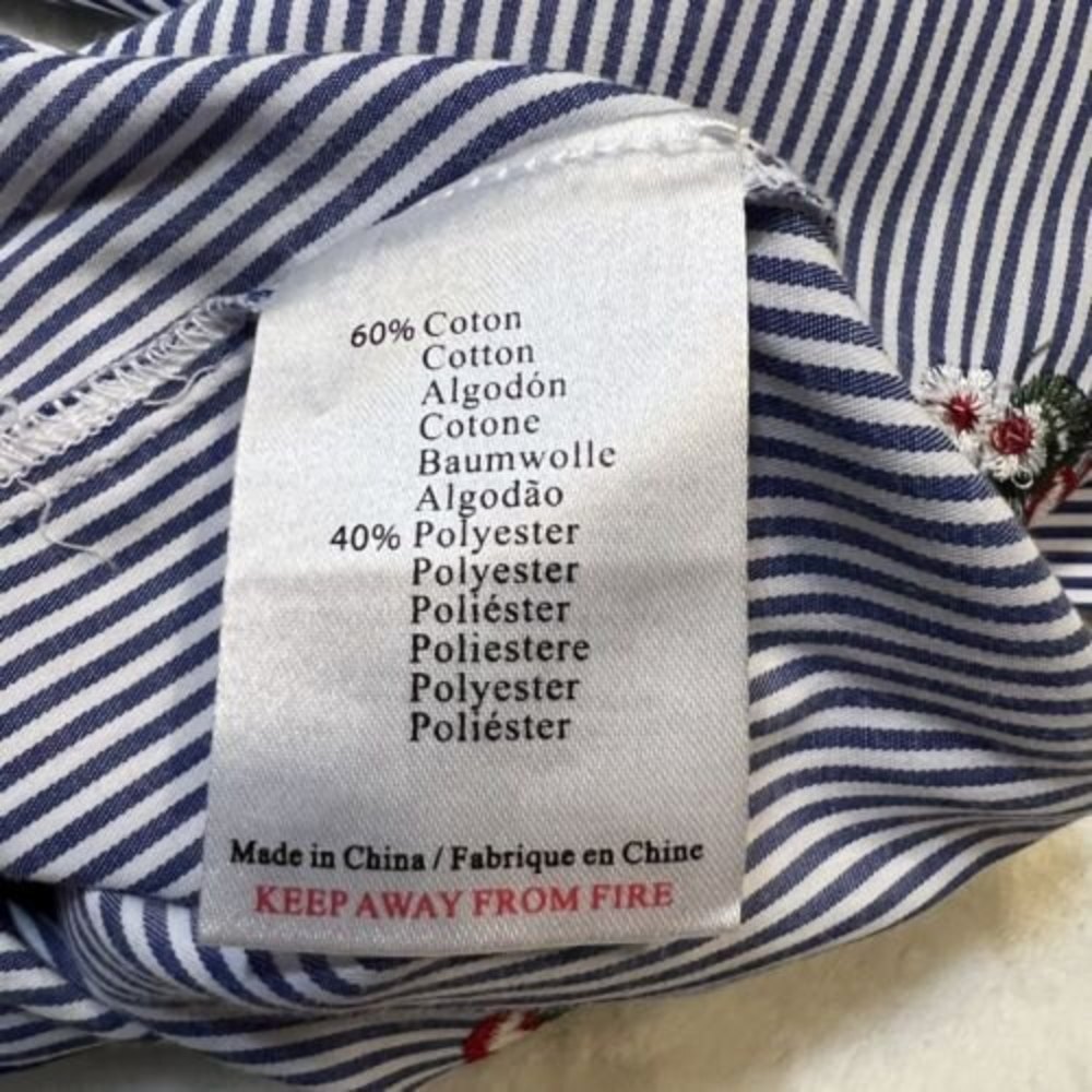 Esqualo Blue White Striped Off-Shoulder Shirt Dress Floral Women's 8 - Picture 9 of 9